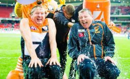Craig Laundy MP and Kevin Sheedy doing the Ice Bucket Challenge.