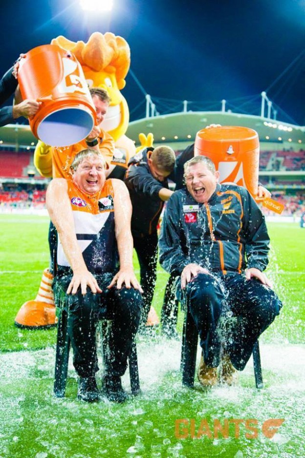 Craig Laundy MP and Kevin Sheedy doing the Ice Bucket Challenge.